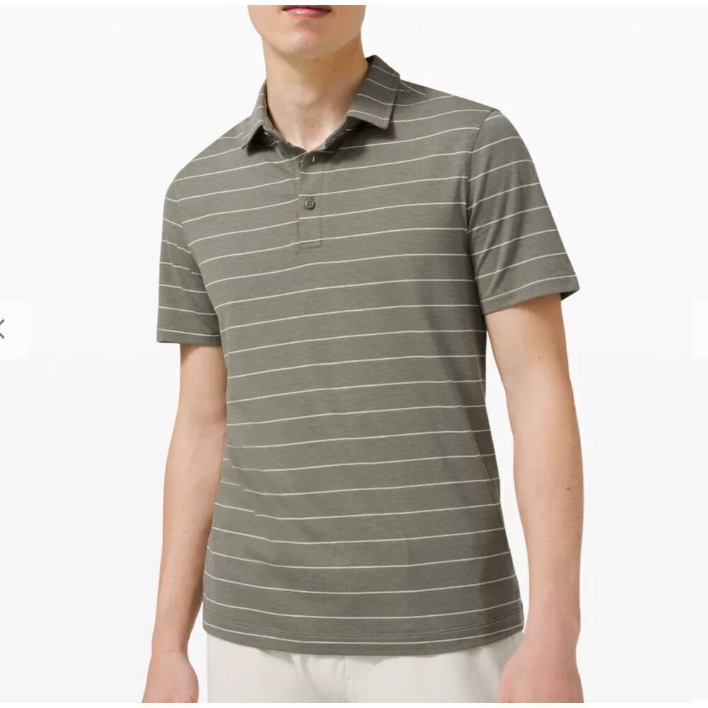 Lululemon Evolution Polo Short Sleeve Shirt Green Striped Men's Medium